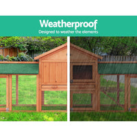 Chicken Coop Rabbit Hutch 220cm x 44cm x 84cm Large Chicken Coop Run Wooden Outdoor Cage House Pet Care Kings Warehouse 