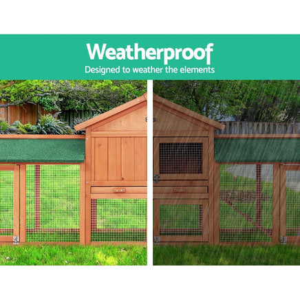 Chicken Coop Rabbit Hutch 220cm x 44cm x 84cm Large Chicken Coop Run Wooden Outdoor Cage House Pet Care Kings Warehouse 