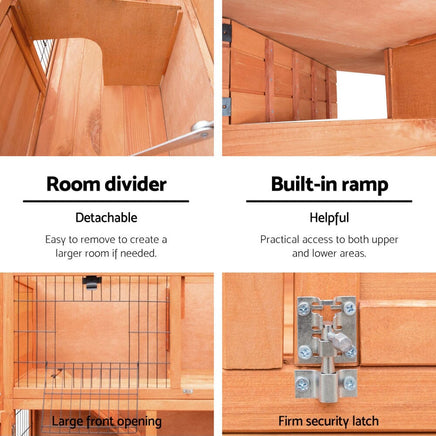 Chicken Coop Rabbit Hutch 88cm x 40cm x 76cm Large Chicken Coop House Run Wooden Cage Outdoor Pet Care Kings Warehouse 