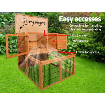Chicken Coop Rabbit Hutch 96cm x 96cm x 100cm Large Chicken Coop Run Wooden Cage Outdoor House Pet Care Kings Warehouse 