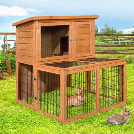 Chicken Coop Rabbit Hutch 96cm x 96cm x 100cm Large Chicken Coop Run Wooden Cage Outdoor House Pet Care Kings Warehouse 