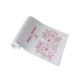 Christmas Print White Table Runner 33 x 180cm Happy Holidays Home & Garden Kings Warehouse 