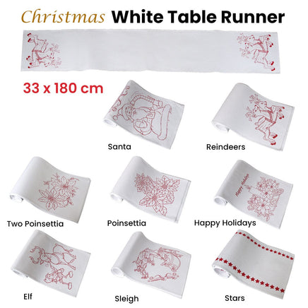 Christmas Print White Table Runner 33 x 180cm Two Poinsettia Home & Garden Kings Warehouse 