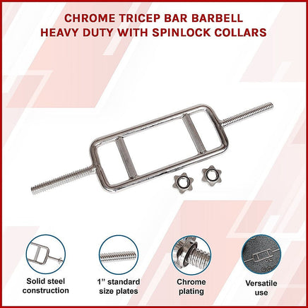 Chrome Tricep Bar Barbell Heavy Duty with Spinlock Collars Sports & Fitness Kings Warehouse 
