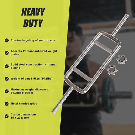 Chrome Tricep Bar Barbell Heavy Duty with Spinlock Collars Sports & Fitness Kings Warehouse 
