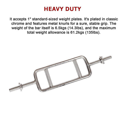 Chrome Tricep Bar Barbell Heavy Duty with Spinlock Collars Sports & Fitness Kings Warehouse 