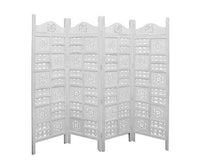 Circle Jali 4 Panel Room Divider Screen Privacy Shoji Timber Wood Stand - White End of Year Clearance Sale Kings Warehouse 