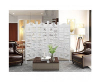 Circle Jali 4 Panel Room Divider Screen Privacy Shoji Timber Wood Stand - White End of Year Clearance Sale Kings Warehouse 