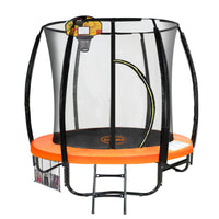 Classic 6ft Outdoor Round Orange Trampoline Safety Enclosure And Basketball Hoop Set