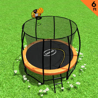 Classic 6ft Outdoor Round Orange Trampoline Safety Enclosure And Basketball Hoop Set Sports & Fitness Kings Warehouse 