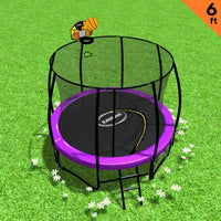 Classic 6ft Trampoline Free Ladder Spring Mat Net Safety Pad Cover Round Enclosure Basketball Set - Purple Kings Warehouse 