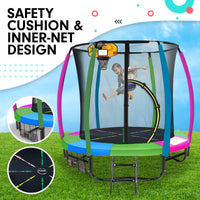 Classic 6ft Trampoline Free Ladder Spring Mat Net Safety Pad Cover Round Enclosure Basketball Set - Rainbow Kings Warehouse 