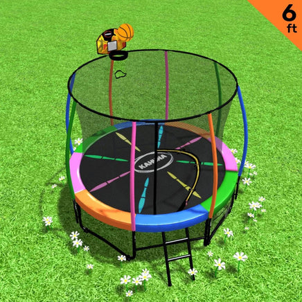Classic 6ft Trampoline Free Ladder Spring Mat Net Safety Pad Cover Round Enclosure Basketball Set - Rainbow Kings Warehouse 
