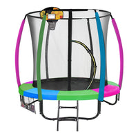 Classic 6ft Trampoline Free Ladder Spring Mat Net Safety Pad Cover Round Enclosure Basketball Set - Rainbow Kings Warehouse 