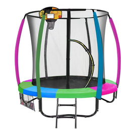 Classic 6ft Trampoline Free Ladder Spring Mat Net Safety Pad Cover Round Enclosure Basketball Set - Rainbow Kings Warehouse 