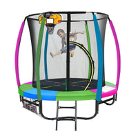 Classic 6ft Trampoline Free Ladder Spring Mat Net Safety Pad Cover Round Enclosure Basketball Set - Rainbow Kings Warehouse 