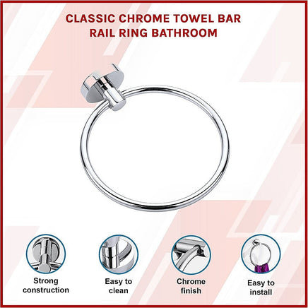 Classic Chrome Towel Bar Rail Ring Bathroom Home & Garden Kings Warehouse 