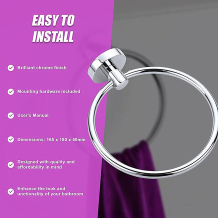 Classic Chrome Towel Bar Rail Ring Bathroom Home & Garden Kings Warehouse 