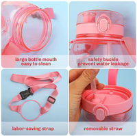Clear Large Water Bottle Water Jug with Adjustable Shoulder Strap - Pink Home & Garden Kings Warehouse 