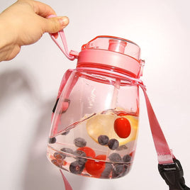 Clear Large Water Bottle Water Jug with Adjustable Shoulder Strap - Pink Home & Garden Kings Warehouse 