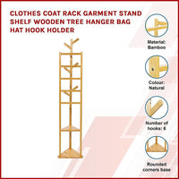 Clothes Coat Rack Garment Stand Shelf Wooden Tree Hanger Bag Hat Hook Holder Furniture Kings Warehouse 