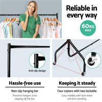 Clothes Rack Airer Coat Stand 6FT Rail Wheels Home & Garden Kings Warehouse 