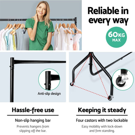 Clothes Rack Airer Coat Stand 6FT Rail Wheels Home & Garden Kings Warehouse 
