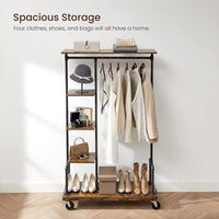 Clothing Garment Rack on Wheels with 5-Tier, Industrial Pipe Style, Rustic Brown Home & Garden Kings Warehouse 