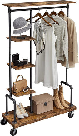 Clothing Garment Rack on Wheels with 5-Tier, Industrial Pipe Style, Rustic Brown Home & Garden Kings Warehouse 