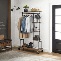 Clothing Garment Rack on Wheels with 5-Tier, Industrial Pipe Style, Rustic Brown Home & Garden Kings Warehouse 