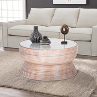 Clover Rattan Round Coffee Table 80cm with Glass Top - Whitewash living room Kings Warehouse 