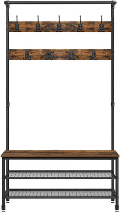 Coat Rack Stand with 9 Hooks and Shoe Rack with Industrial Style Sturdy Steel Frame Furniture Kings Warehouse 