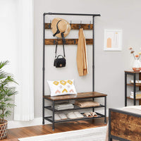 Coat Rack Stand with 9 Hooks and Shoe Rack with Industrial Style Sturdy Steel Frame Furniture Kings Warehouse 