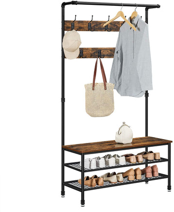 Coat Rack Stand with 9 Hooks and Shoe Rack with Industrial Style Sturdy Steel Frame Furniture Kings Warehouse 