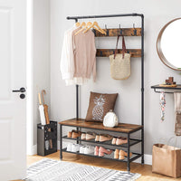 Coat Rack Stand with 9 Hooks and Shoe Rack with Industrial Style Sturdy Steel Frame Furniture Kings Warehouse 