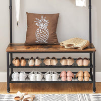 Coat Rack Stand with 9 Hooks and Shoe Rack with Industrial Style Sturdy Steel Frame Furniture Kings Warehouse 