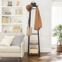 Coat Rack with 3 Shelves with Hooks Rustic Brown and Black Furniture Kings Warehouse 