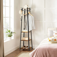 Coat Rack with 3 Shelves with Hooks Rustic Brown and Black Furniture Kings Warehouse 