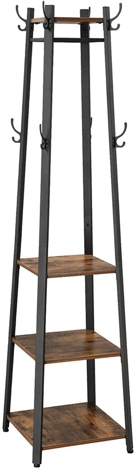 Coat Rack with 3 Shelves with Hooks Rustic Brown and Black Furniture Kings Warehouse