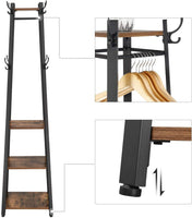 Coat Rack with 3 Shelves with Hooks Rustic Brown and Black Furniture Kings Warehouse 