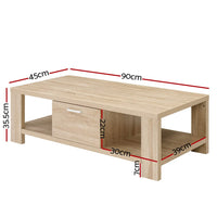 Coffee Table 1 Drawer Oak Maxi Furniture Kings Warehouse 