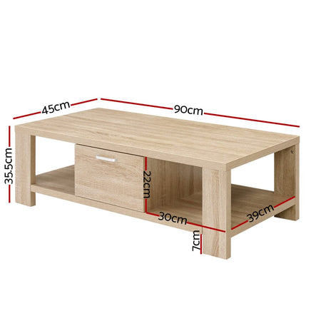 Coffee Table 1 Drawer Oak Maxi Furniture Kings Warehouse 