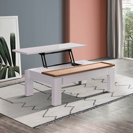 Coffee Table High Gloss Finish Lift Up Top MDF White Ash Colour Interior Storage Furniture Kings Warehouse 