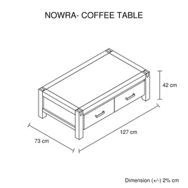 Coffee Table Solid Acacia Wood & Veneer 1 Drawers Storage Oak Colour Furniture Kings Warehouse 