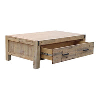 Coffee Table Solid Acacia Wood & Veneer 1 Drawers Storage Oak Colour Furniture Kings Warehouse 