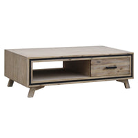 Coffee Table Solid Wood Acacia & Veneer Frame 2 Drawers Storage Sliver Brush Colour Furniture Kings Warehouse 