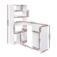 Computer Desk Bookshelf Drawer Cabinet White 120CM Furniture Kings Warehouse 