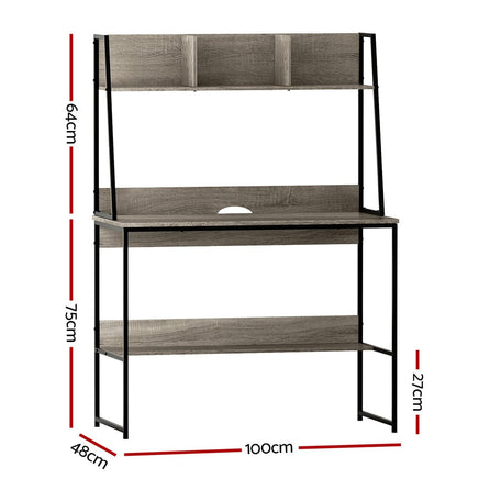 Computer Desk Bookshelf Storage Grey 100CM Furniture Kings Warehouse 