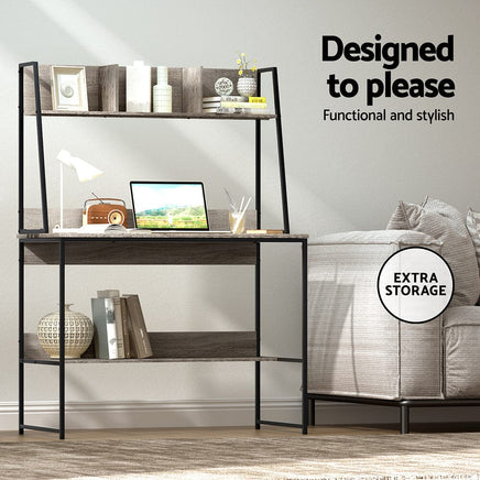 Computer Desk Bookshelf Storage Grey 100CM Furniture Kings Warehouse 