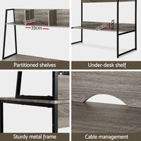 Computer Desk Bookshelf Storage Grey 100CM Furniture Kings Warehouse 